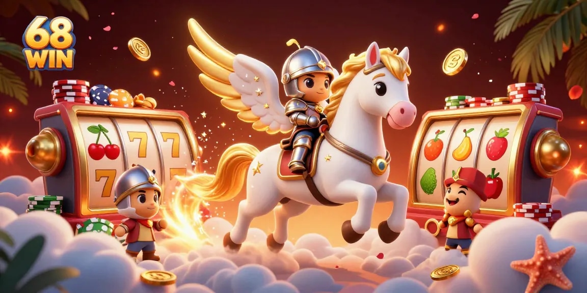 Experience the thrill of winning at 68 WIN with vibrant casino elements in a playful cosmic scene.