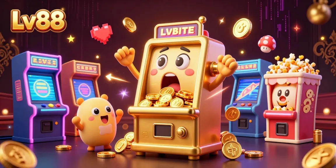 Experience thrilling jackpots with Lv88's cartoon slot machines celebrating high wins in a vibrant casino scene.