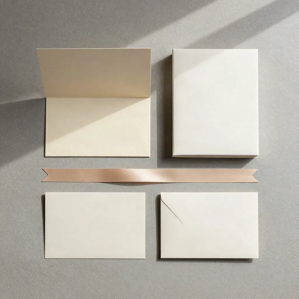 Luxe cadeaudoos voor cadeaukaart met lint, tissue en inleg op beton.
