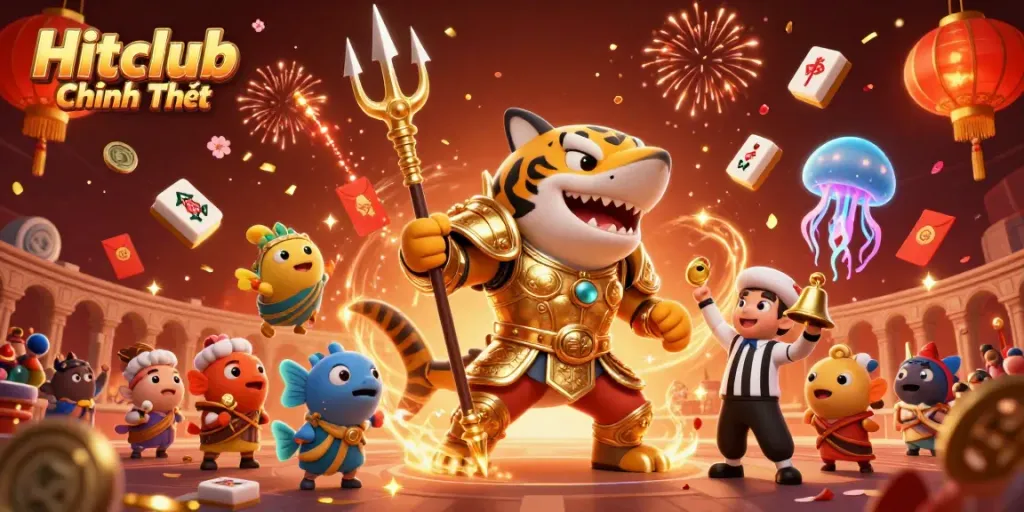 Experience the thrill of gaming with Hitclub Chính Thức as a tiger shark reigns in an underwater casino arena.