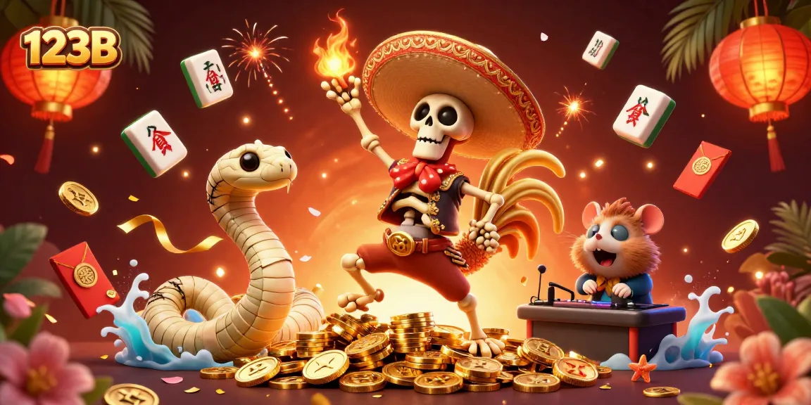 Experience thrilling gameplay at 123B with festive characters celebrating on golden coins.