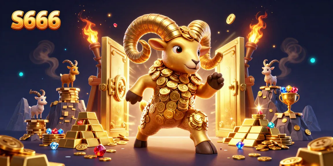 S666 boosts excitement with a charging golden ram and treasures in a dazzling casino scene.