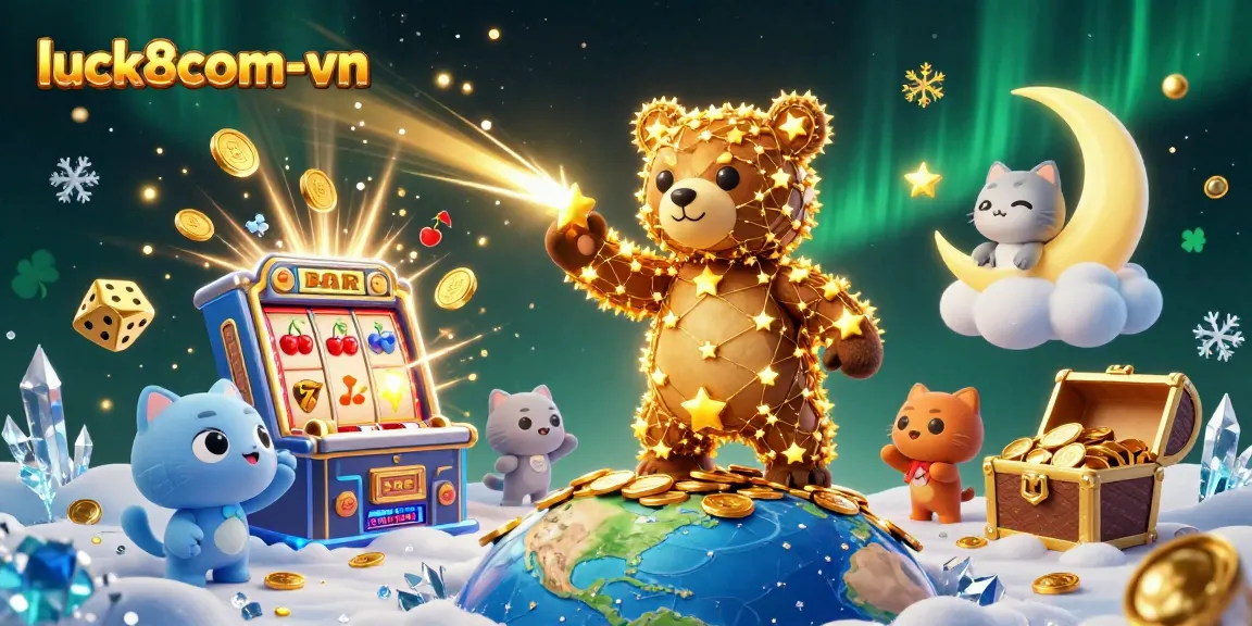 Experience luck8com-vn with an exciting jackpot and colorful casino gaming action in this dynamic illustration.